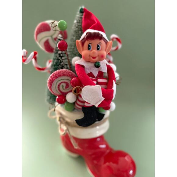 Price Reduced Handmade Vintage Christmas Boot Assemblage Elf - Picture 6 of 7